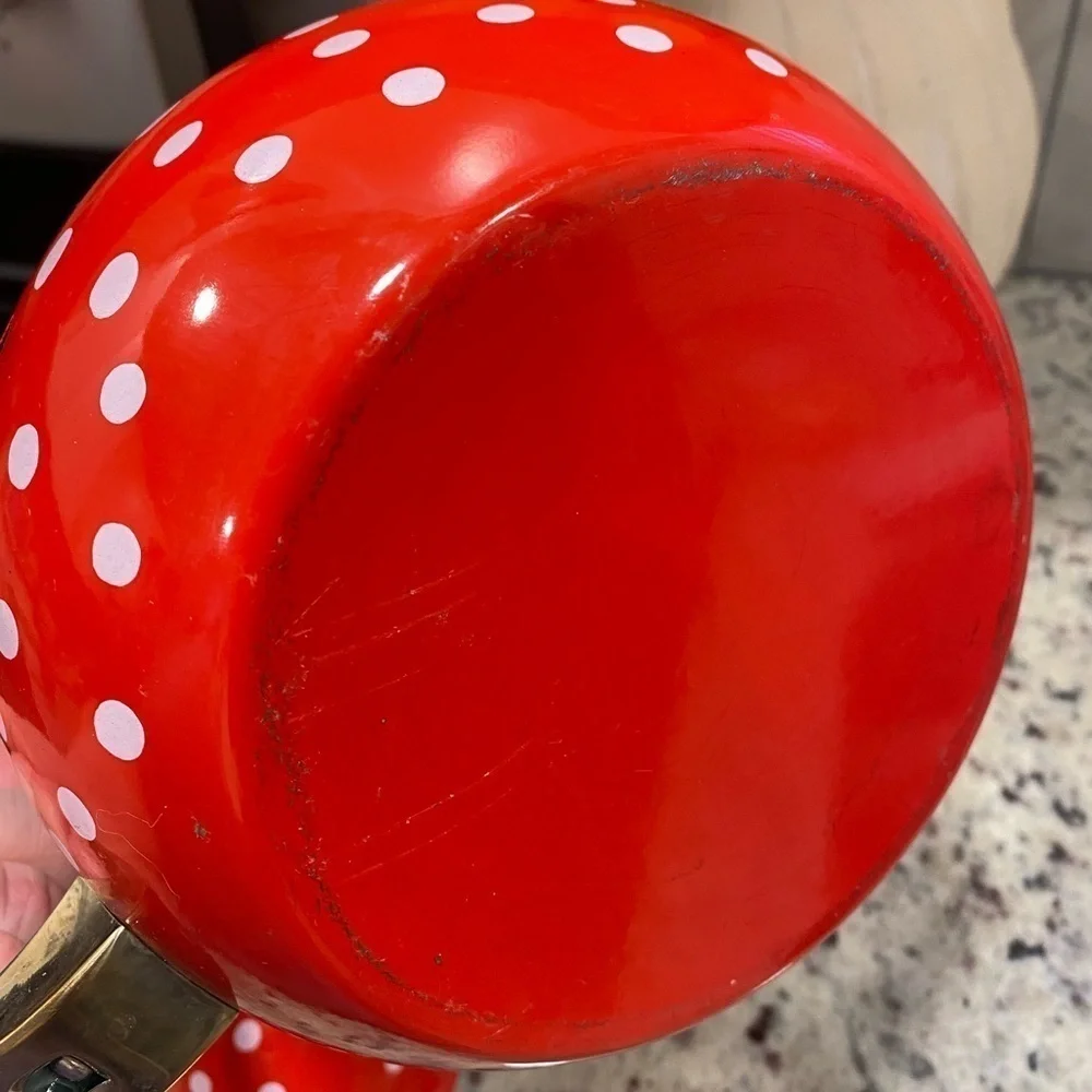Vintage Strawberry Red Teapot with Green Handle